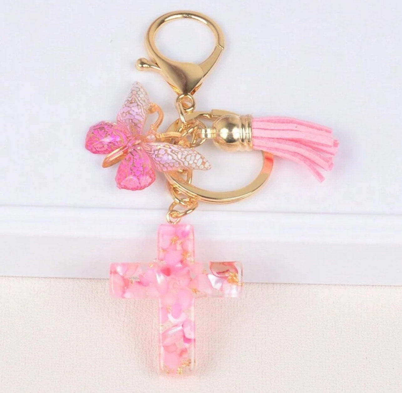 Cross, Butterfly and Tassel Keychain