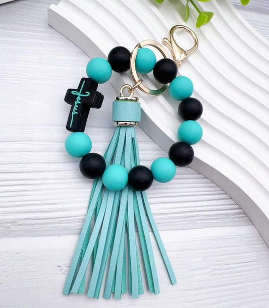 Cross Silicone Beaded Wrist Keychain