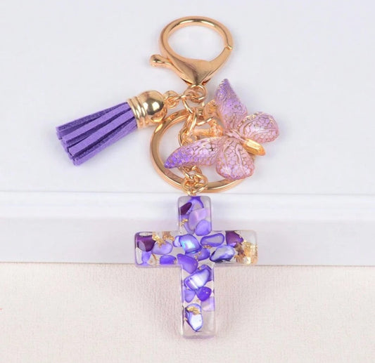 Cross, Butterfly and Tassel keychain